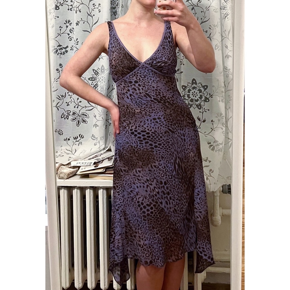 Vintage Betsy Johnson Purple Leopard Print Slip Dress. Size S - M.